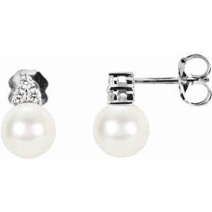 14K White Cultured White Freshwater Pearl &  1/10 CTW Natural Diamond Earrings 67463:101:P