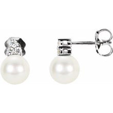 14K White Cultured White Freshwater Pearl &  1/10 CTW Natural Diamond Earrings 67463:101:P