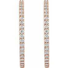 14K Rose 5 CTW Natural Diamond Inside-Outside 41.5 mm Hinged Hoop Earrings 650183:127:P