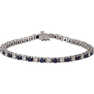14K White Natural Blue Sapphire & 2 1/3 CTW Natural Diamond Line 7" Bracelet 62074:100:P