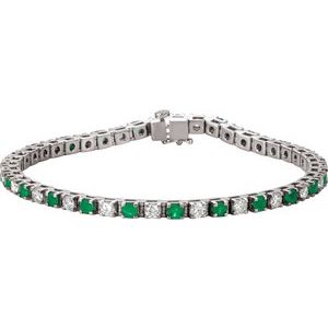 14K White Natural Emerald & 2 1/3 CTW Natural Diamond Line 7"  Bracelet 62078:100:P