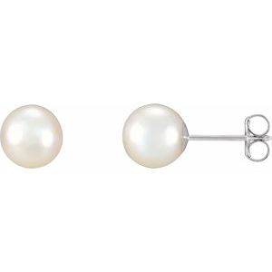 14K White Cultured White Freshwater Pearl Earrings 1608:104:P