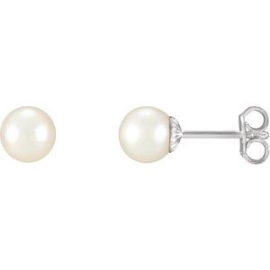 Sterling Silver 7-7.5 mm Cultured White Freshwater Pearl Earrings 21372:105:P