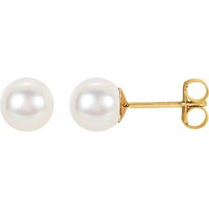 14K Yellow Cultured White Freshwater Pearl Earrings 1614:101:P