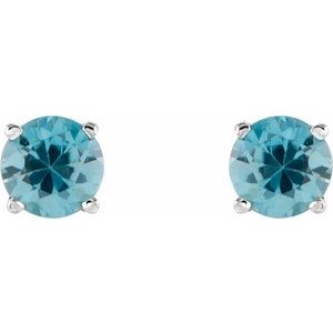 Sterling Silver 6 mm Natural Blue Zircon Stud Earrings 1874:70388:P