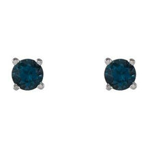14K White 4 mm Natural London Blue Topaz Stud Earrings 1874:70114:P