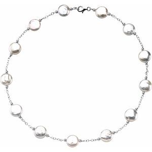 Sterling Silver 12-13 mm Cultured White Freshwater Pearl Coin 18" Necklace