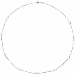 Sterling Silver Cultured White Freshwater Pearl 9-Station 18" Necklace