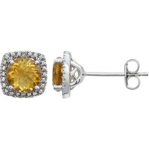 Sterling Silver Natural Citrine & .015 CTW Natural Diamond Earrings 650167:108:P