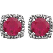 Sterling Silver Lab-Grown Ruby & .015 CTW Natural Diamond Earrings 650167:107:P