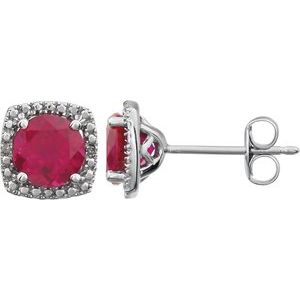 Sterling Silver Lab-Grown Ruby & .015 CTW Natural Diamond Earrings 650167:107:P