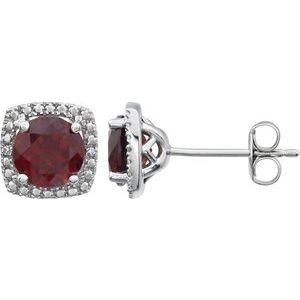 Sterling Silver Natural Mozambique Garnet & .015 CTW Natural Diamond Earrings 650167:104:P