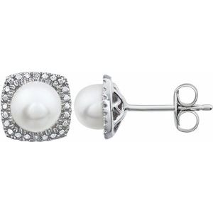 Sterling Silver Cultured White Freshwater Pearl & .015 CTW Natural Diamond Earrings 650167:112:P
