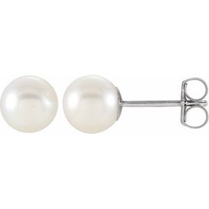 14K White Cultured White Freshwater Pearl Earrings 1608:102:P