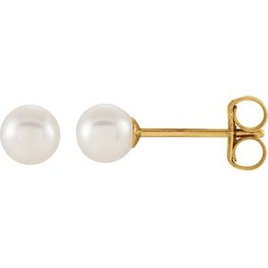 14K Yellow Cultured White Freshwater Pearl Earrings 1605:103:P