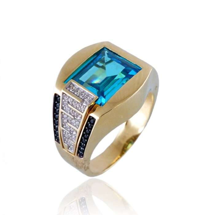 14k Yellow Gold Light Blue Stone Ring