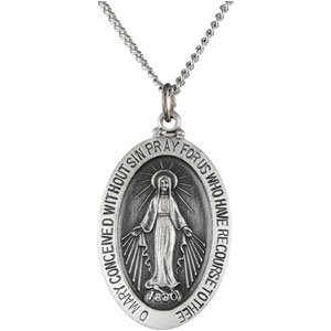 Sterling Silver 29x20 mm Oval Miraculous Medal 24" Necklace R5020:104206:P