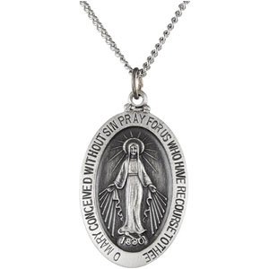 Sterling Silver 29x20 mm Oval Miraculous Medal 24" Necklace