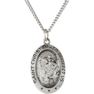 Sterling Silver 19x14 mm Oval St. Christopher 18" Necklace