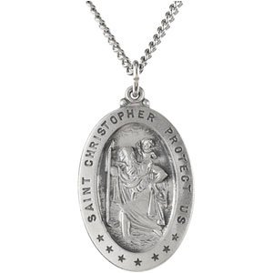 Sterling Silver 29x20 mm Oval St. Christopher 24" Necklace