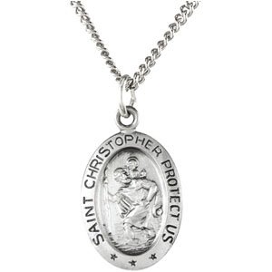 Sterling Silver 15x11 mm Oval St. Christopher 18" Necklace