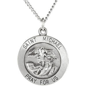 Sterling Silver 15 mm St. Michael Medal Necklace