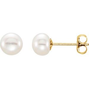 14K Yellow 5-6 mm Cultured White Freshwater Button Pearl Earrings 651659:100:P