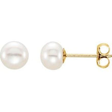 14K Yellow 5-6 mm Cultured White Freshwater Button Pearl Earrings 651659:100:P