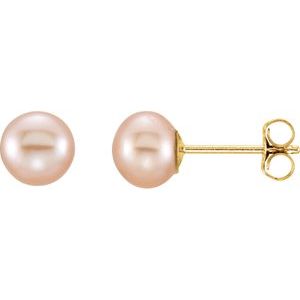 14K Yellow 5-6 mm Cultured Pink Freshwater Pearl Earrings 651659:101:P
