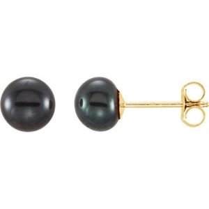 14K Yellow 5-6 mm Cultured Black Freshwater Button Pearl Earrings 651659:102:P