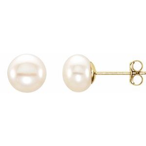 14K Yellow 6-7 mm Cultured White Freshwater Button Pearl Earrings 651659:104:P