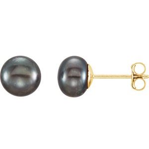 14K Yellow 6-7 mm Cultured Black Freshwater Button Pearl Earrings 651659:105:P