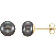 14K Yellow 6-7 mm Cultured Black Freshwater Button Pearl Earrings 651659:105:P