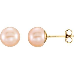 14K Yellow 6-7 mm Cultured Pink Freshwater Pearl Earrings 651659:107:P