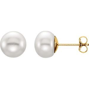 14K Yellow 7-8 mm Cultured White Freshwater Button Pearl Earrings 651659:108:P