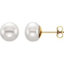 14K Yellow 7-8 mm Cultured White Freshwater Button Pearl Earrings 651659:108:P