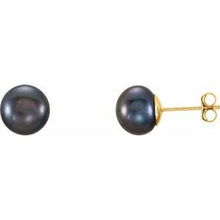 14K Yellow 7-8 mm Cultured Black Freshwater Button Pearl Earrings 651659:109:P