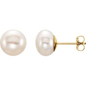 14K Yellow 8-9 mm Cultured White Freshwater Button Pearl Earrings 651659:112:P
