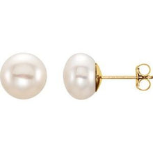 14K Yellow 8-9 mm Cultured White Freshwater Button Pearl Earrings 651659:112:P