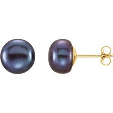 14K Yellow 8-9 mm Cultured Black Freshwater Button Pearl Earrings 651659:113:P