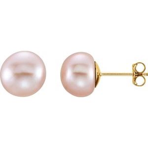 14K Yellow 8-9 mm Cultured Pink Freshwater Pearl Earrings 651659:115:P