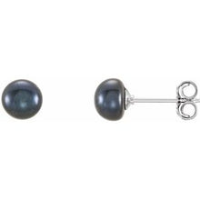 Sterling Silver 5-6 mm Cultured Black Freshwater Button Pearl Earrings 651659:116:P