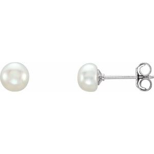 Sterling Silver 5-6 mm Cultured White Freshwater Button Pearl Earrings 651659:119:P