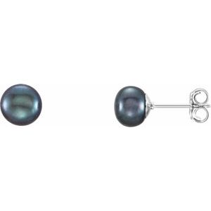 Sterling Silver 6-7 mm Cultured Black Freshwater Button Pearl Earrings 651659:120:P