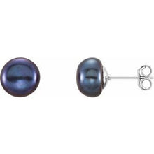 Sterling Silver 8-9 mm Cultured Black Freshwater Button Pearl Earrings 651659:128:P