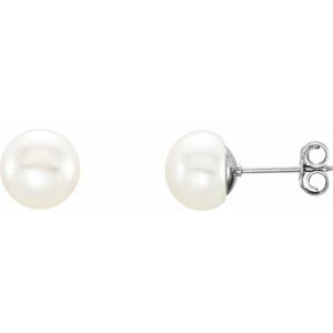 Sterling Silver 8-9 mm Cultured White Freshwater Button Pearl Earrings 651659:131:P