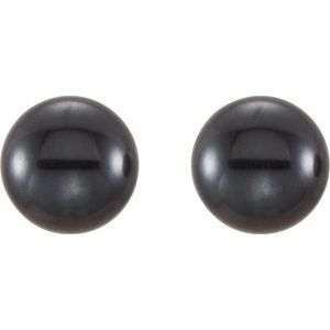 14K Yellow 5-6 mm Cultured Black Freshwater Button Pearl Earrings 651659:102:P