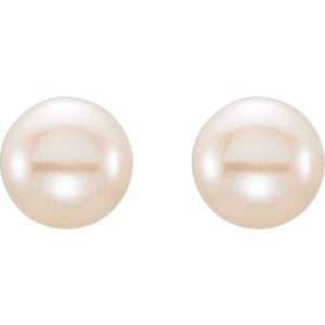 14K Yellow 6-7 mm Cultured White Freshwater Button Pearl Earrings 651659:104:P