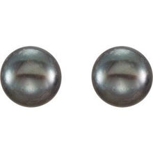 14K Yellow 6-7 mm Cultured Black Freshwater Button Pearl Earrings 651659:105:P