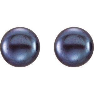 Sterling Silver 8-9 mm Cultured Black Freshwater Button Pearl Earrings 651659:128:P